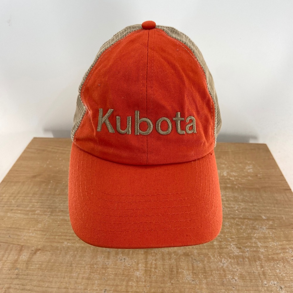 Kubota Tractor K-Products Trucker Hat Orange Tan Mesh Back Adjustable Cap